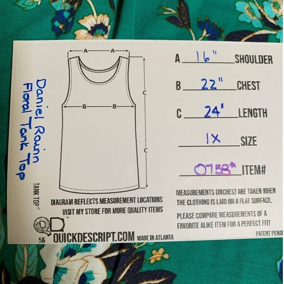 Daniel Rainn Tank Top Women 1X Green Floral Print Fantine Crochet Detail V Neck - Picture 13 of 14